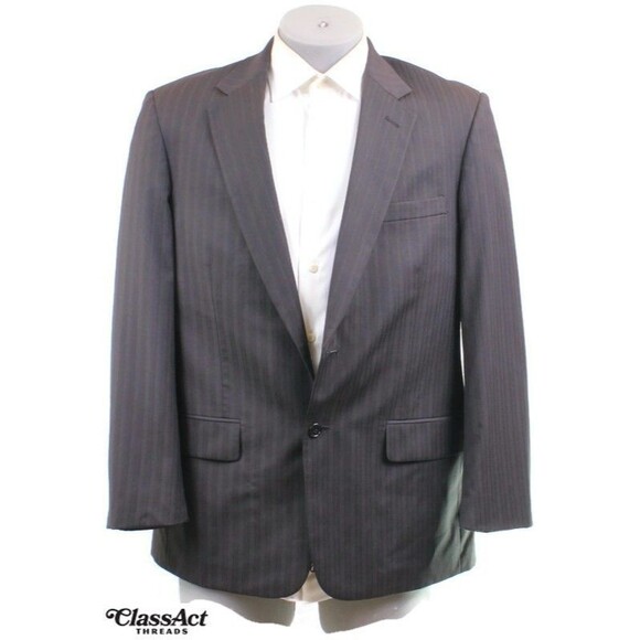 Zylos George Machado Wool Charcoal Gray Striped 2 Pc Suit 42R Flat Fronts 36" W - Picture 3 of 10